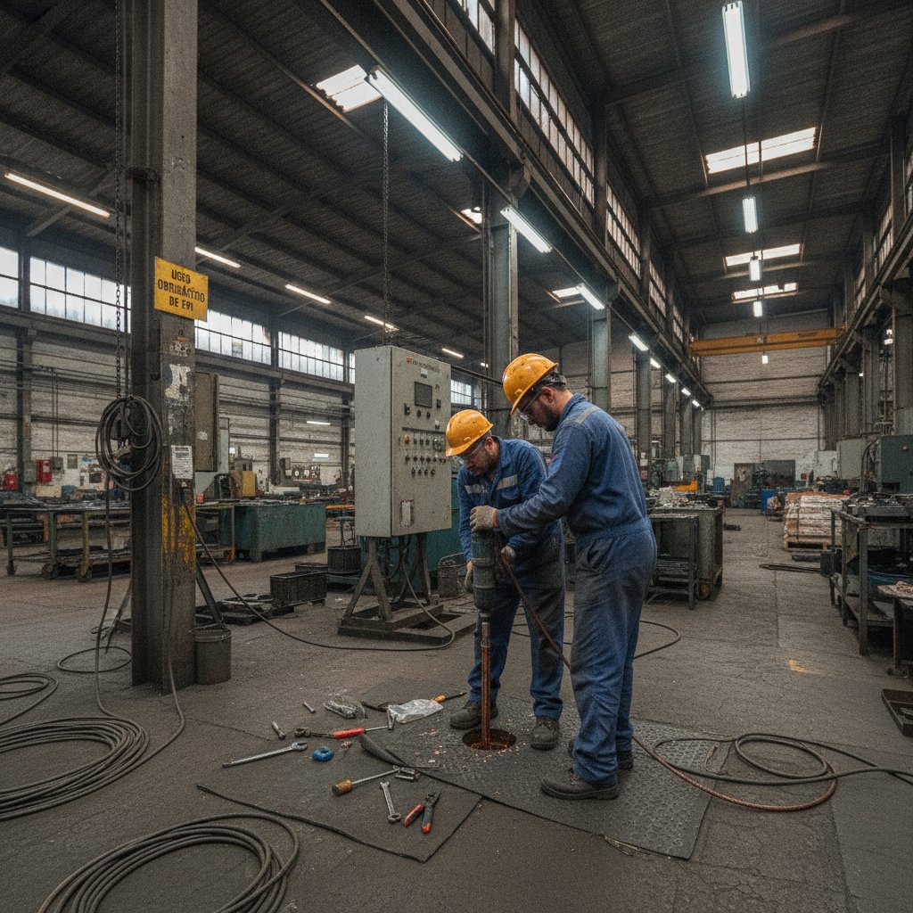 Haste de aterramento copperweald cravada no solo para instalação elétrica de compressor