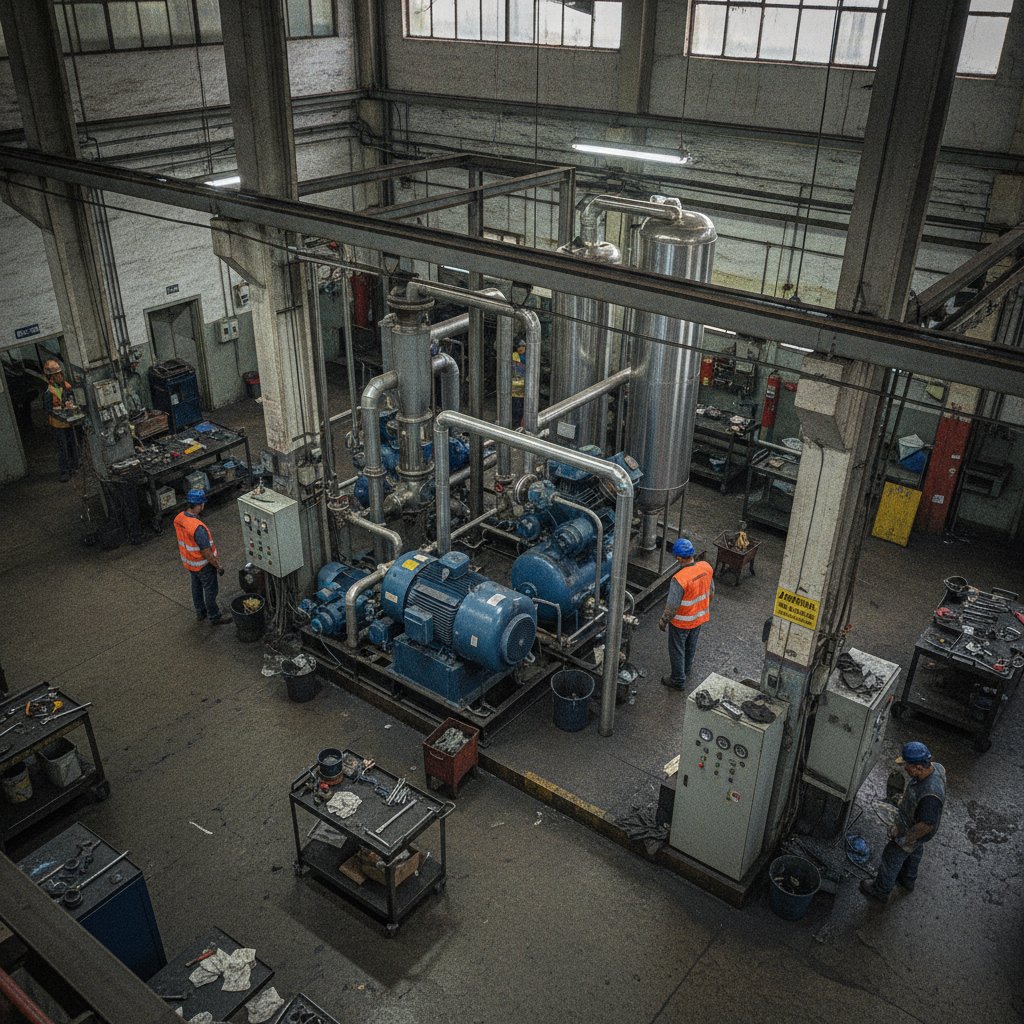 Compressor de ar isento de óleo instalado em sala técnica industrial para aplicações de alta pureza