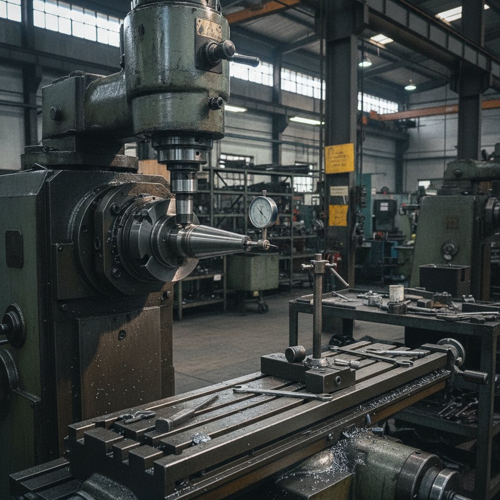 Cabeçote de ferramenteira com mandril instalado para verificação de runout do spindle