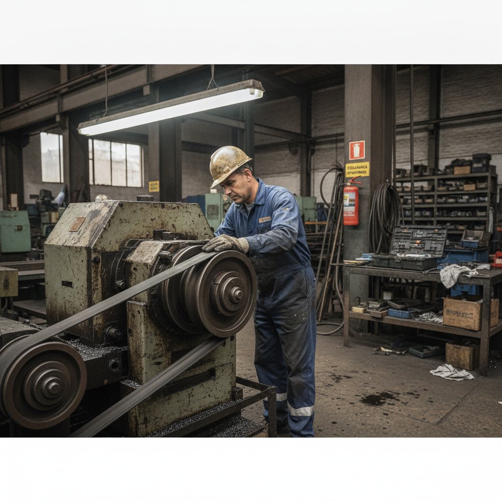 Técnico inspecionando coladeira de borda usada antes de compra, verificando correia de avanço