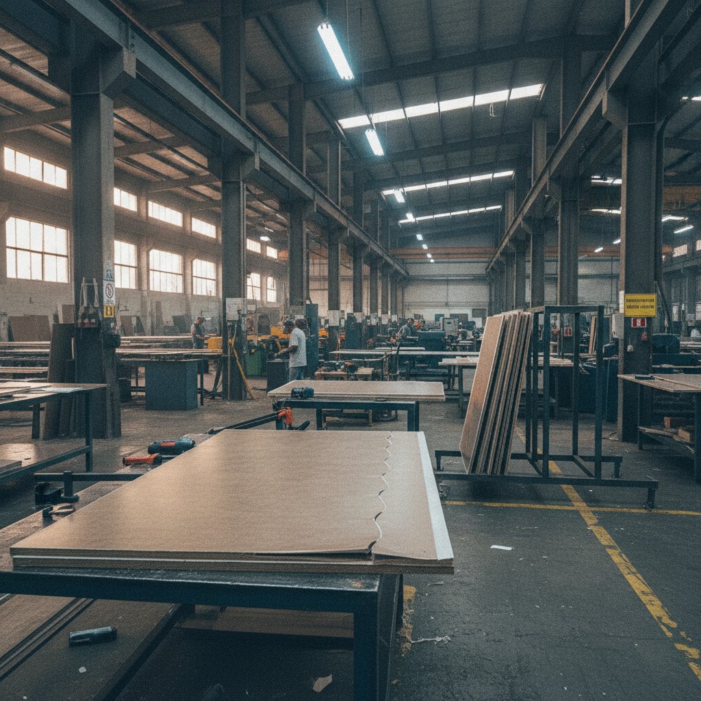 Painel de MDF com falha de adesão na fita de borda, exemplificando retrabalho causado por coladeira com problema