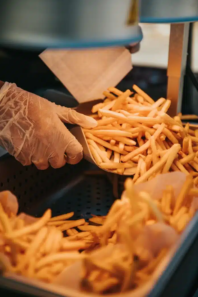 batatas fritas em um aquecedor