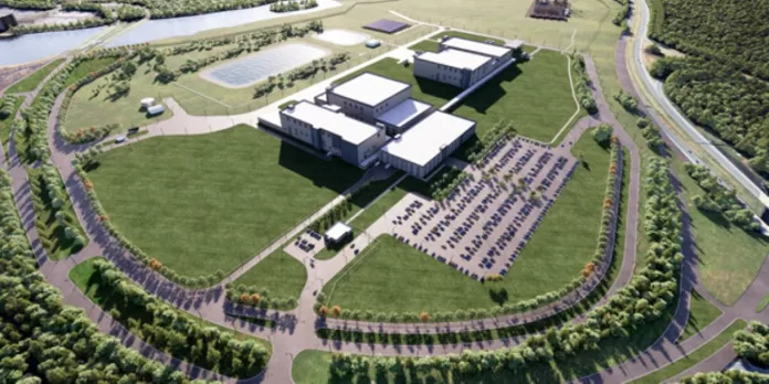 visual aéreo da planta de uma fábrica