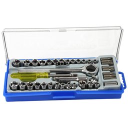 Jogo de Soquete e Bits com Chave Catraca 1/4 e 3/8 Pol. com 40 Peças FORTGPRO-FG8912