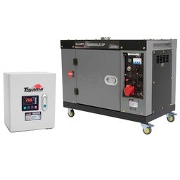 Combo Gerador de Energia Cabinado a Diesel 4T 498cc 7,5KVA Trifásico 380V + Painel ATS-T9 Trifásico 380V para Geradores TOYAMA-K3092