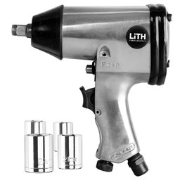 Chave de Impacto Pneumática 1/2 Pol + Jogo de Soquete do 19 ao 22mm Encaixe de 1/2 Pol. Curto LITH-K3626