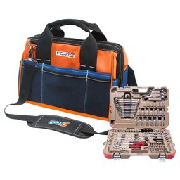 Combo Jogo de Ferramentas Profissionais com 150 Peças e Maleta + Bolsa para Ferramentas de 31cm com Forro Duplo e Fundo Reforçado FORTGPRO-K3650