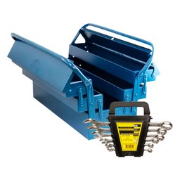 Caixa Sanfonada Azul 5 Gavetas + Jogo de Chaves Combinadas de 6 a 17mm com 06 Peças FERCAR-K4640