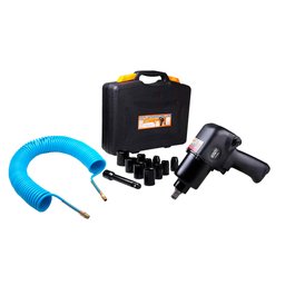 Combo Chave Parafusadeira de Impacto Pneumática 1/2 Pol. com 11 Acessórios e Maleta + Mangueira Espiral 15 Metros FORTGPRO-k4663