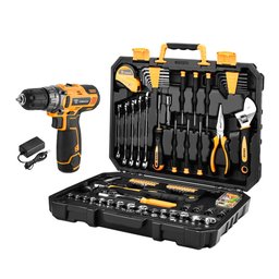 Combo Jogo de Ferramentas Manuais com 128 Peças + Parafusadeira Furadeira 3/8 Pol. 12V com Bateria e Carregador DEKO-K5126