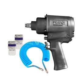 Combo Chave Parafusadeira de Impacto Pneumática 720Nm 1/2 Pol. + Mangueira Espiral 1/4 Pol. de 7 Metros + 2 Engates Rápido FORTGPRO-K5489