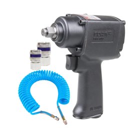Combo Mini Chave Parafusadeira de Impacto Pneumática 1/2 Pol. - 58,4 Kgfm 10.000RPM + Mangueira Espiral 1/4 Pol + 2 Engates Rápido FORTGPRO-K5490