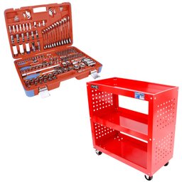 Combo Jogo de Ferramentas Garagem Master com 178 Peças + Carrinho Fechado para Ferramentas 700 X 350 X 750mm com 3 Prateleiras FORTGPRO-k7042