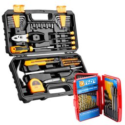 Combo Jogo de Ferramentas Manuais com 62 Peças + Jogo de Brocas e Bits com 52 Peças DEKO-k7043