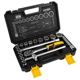 Jogo de Soquetes Estriados Encaixe 1/2 Pol. 10 mm a 32 mm com 18 Peças VONDER-3029010032