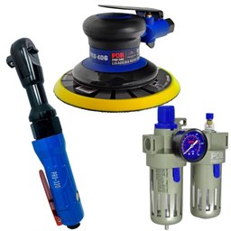 Lixadeira Pneumática Roto Orbital 6 Pol. + Conjunto Filtro Regulador e Lubrificador de Ar 1/2 Pol. + Chave Catraca Pneumática 1/2 Pol. PDR-K7587