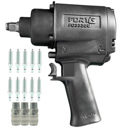Chave Parafusadeira de Impacto Pneumática 720Nm 1/2 Pol. com 10 Adaptador para Engate 1/2 e 3 Engate Rápido 200 Rosca Macho 1/2 FORTGPRO-K7698