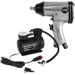 Combo Chave de Impacto Pneumática 1/2 Pol. com Mini Compressor de Ar Direto 250psi 12V para Carro LITH-K8032