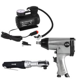 Combo Catraca Reversível Pneumática de 1/2 Pol. + Chave de Impacto 1/2Pol + Mini Compressor Ar Direto 12V FORTGPRO-K8270