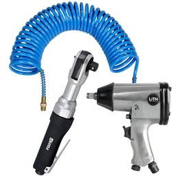 Combo Pneumáticas Catraca Reversível 1/2Pol. + Chave de Impacto 1/2Pol e Mangueira Espiral em PU 7,70 Metros FORTGPRO-K8271