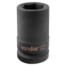 Soquete Sextavado Longo de Impacto Encaixe 1 Pol. 32mm Aço Cromo Molibdênio VONDER-3061100032