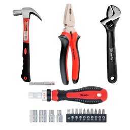 Combo Martelo Unha 20mm com Cabo de Fibra +Chave Inglesa com Cabo 10 Pol. 250mm+Alicate Universal 8 Pol.+Jogo de Bits e Soquetes 1/4 Pol. 16 Peças MTX-K8341