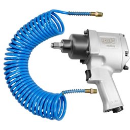 Combo Chave Parafusadeira de Impacto de 1/2 Pol com Mangueira Espiral em PU Azul 7,70 Metros 1/4Pol. FORTGPRO-K8272