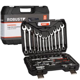 Jogo de Soquete com Chave Combinada e Catraca com 61 Peças Encaixe de 1/2 Pol e 1/4 Pol ROBUST-S46002061