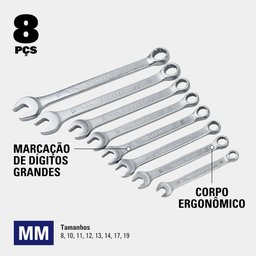 Jogo de Chaves Combinadas Antiderrapantes com 8 Peças STANLEY-STMT73648-LA