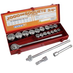 Jogo de Soquetes Estriado de 3/4 com 21 Peças FORTGPRO-FG8860