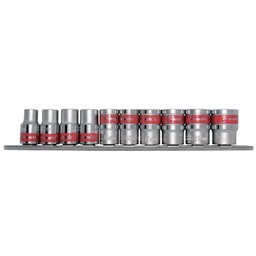 Jogo de Soquetes Sextavado Curtos 8 - 19 mm 10 Peças Encaixe 3/8 Pol. com Suporte MTX-135589