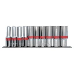 Jogo de Soquetes Sextavado Longos 8 - 19 mm 10 Peças Encaixe 3/8 Pol. com Suporte MTX-135919