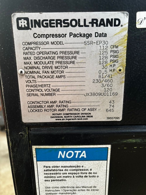 Compressor parafuso SSREP 30CV 120 Pés Ingersoll