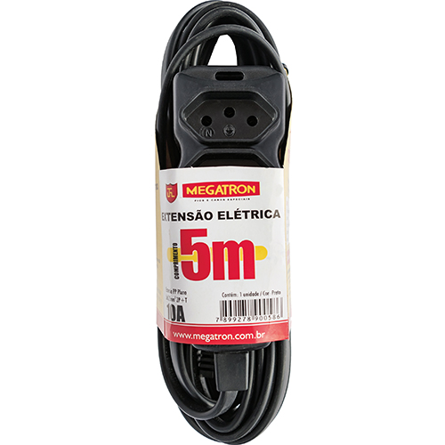 EXTENSÃO MEGATRON PP 0,75 05MT 2P+T10A PT C12095