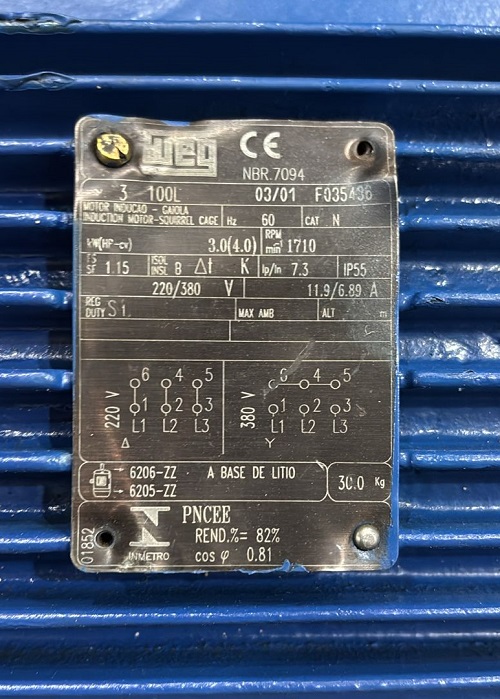 Motor elétrico 4 cv  4 hp Trif weg  1700 rpm 4 pol