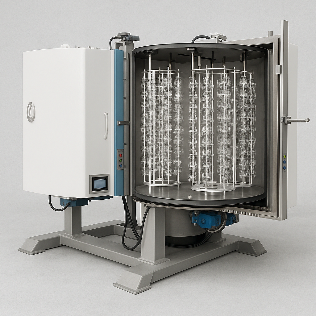 Metalizadora a vácuo industrial com ionização glow e alto desempenho em metalização